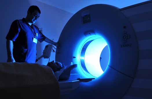 A patient entering an MRI scanner