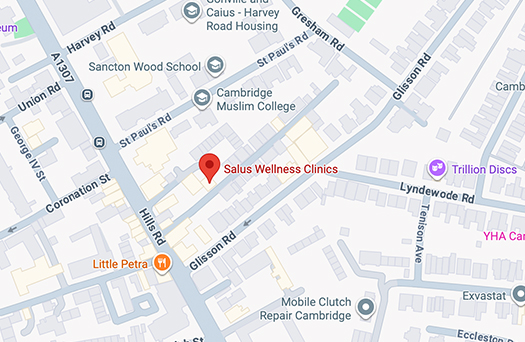Map showing Salus Wellness Clinic, Cambridge